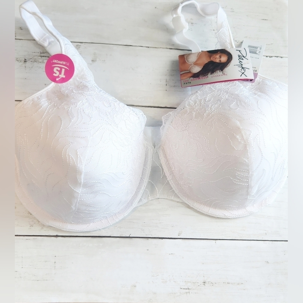 Women's Playtex White Embroidery Tru Support Bra BNWT